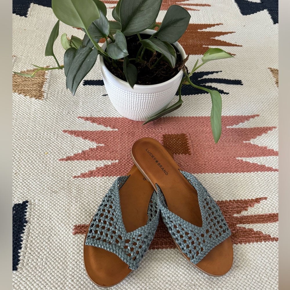 LUCKY BRAND 9.5 Women's Light Blue / Brown Adolea slide Sandals